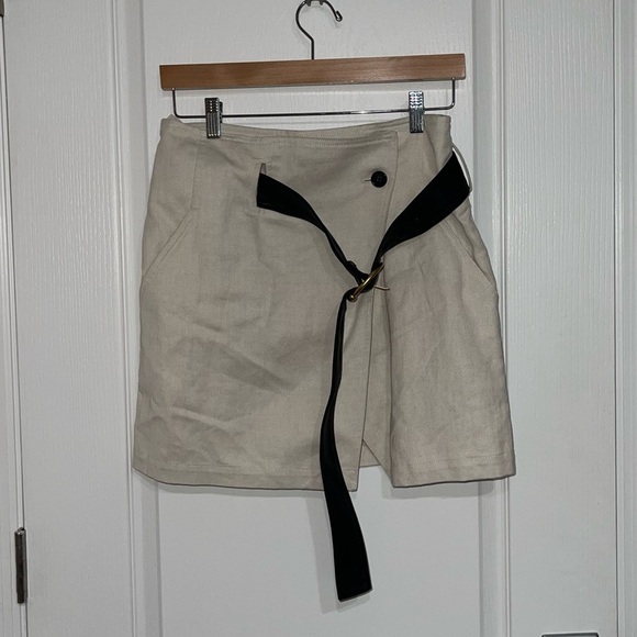 A.L.C. Cami Cotton Linen Cream Leather Belted A-line Silhouette Pockets Sz 0 - Picture 2 of 10